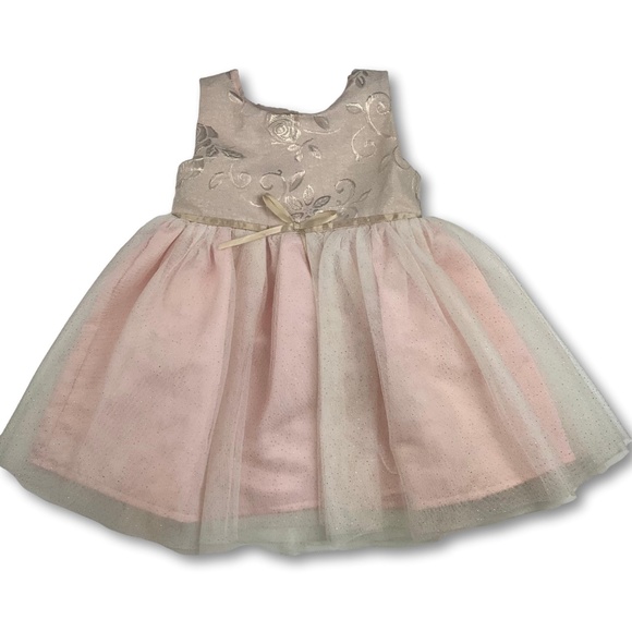 Blueberi Boulevard Toddler Dress & Coat Set – Metallic Floral Jacquard with Faux - Picture 4 of 5